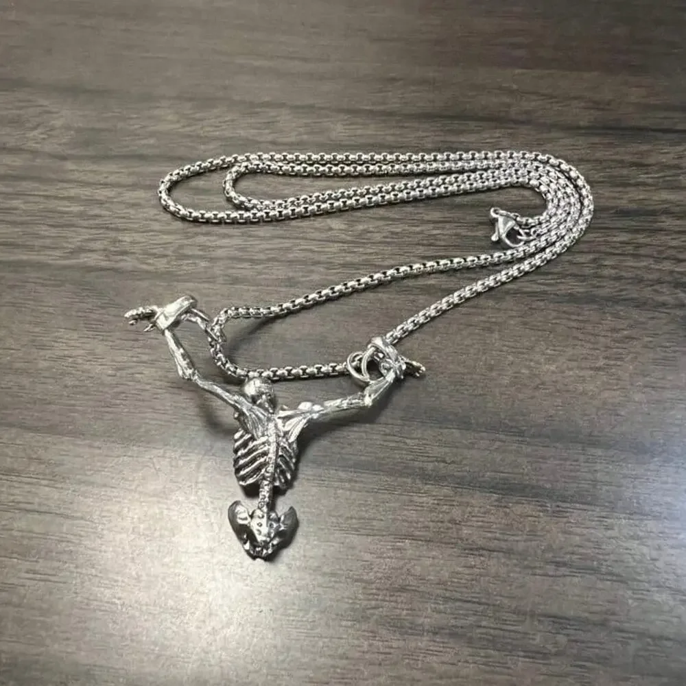Skeleton Necklace Skull Crossbones Halloween Cosplay Punk Rock Gothic Jewelry
